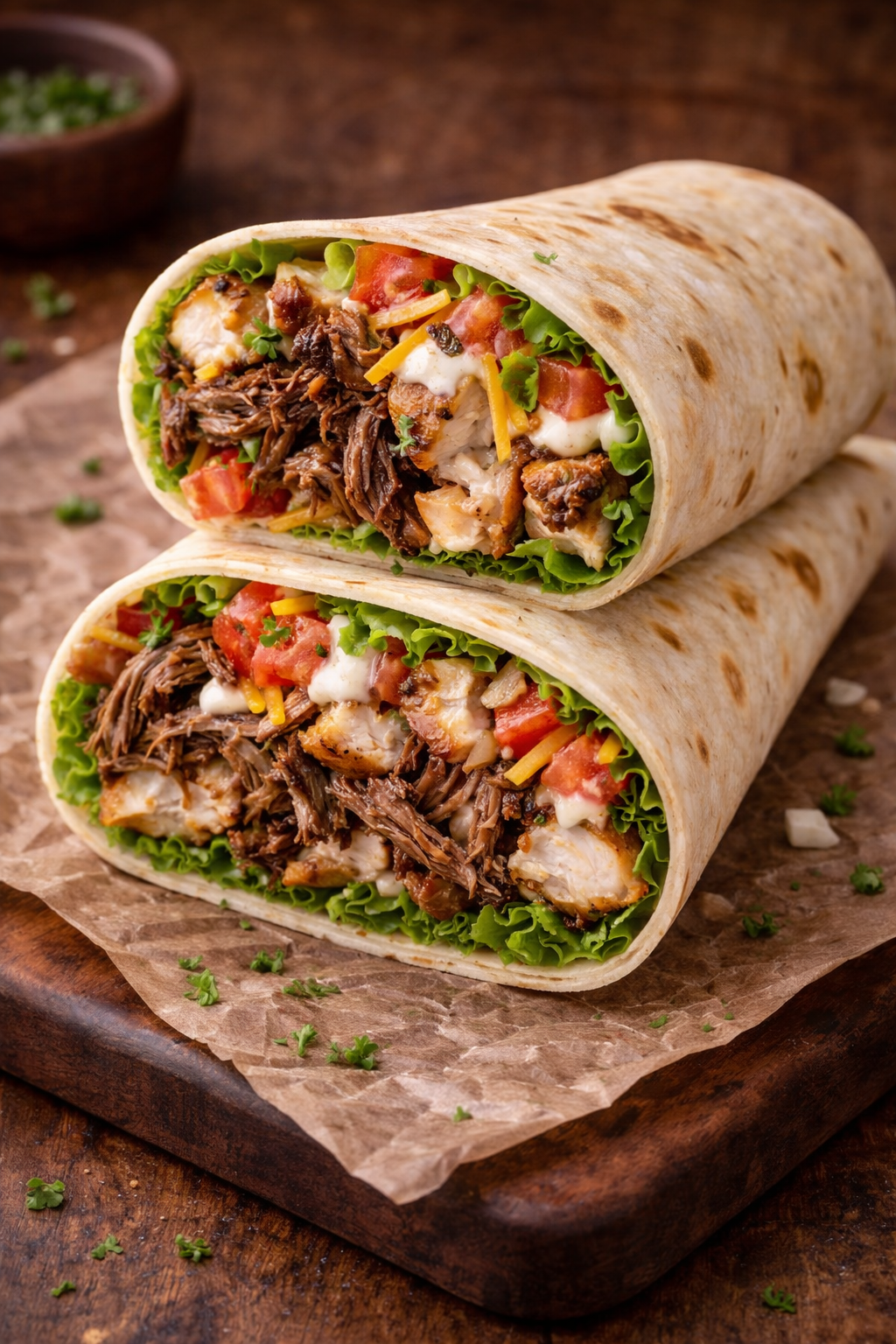 Wraps Con Todo (Carne Desmechada Y Pollo)